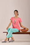 Sweet Moon Knit Cotton Pyjama Set - Aqua Pastelpink — thumbnail 1